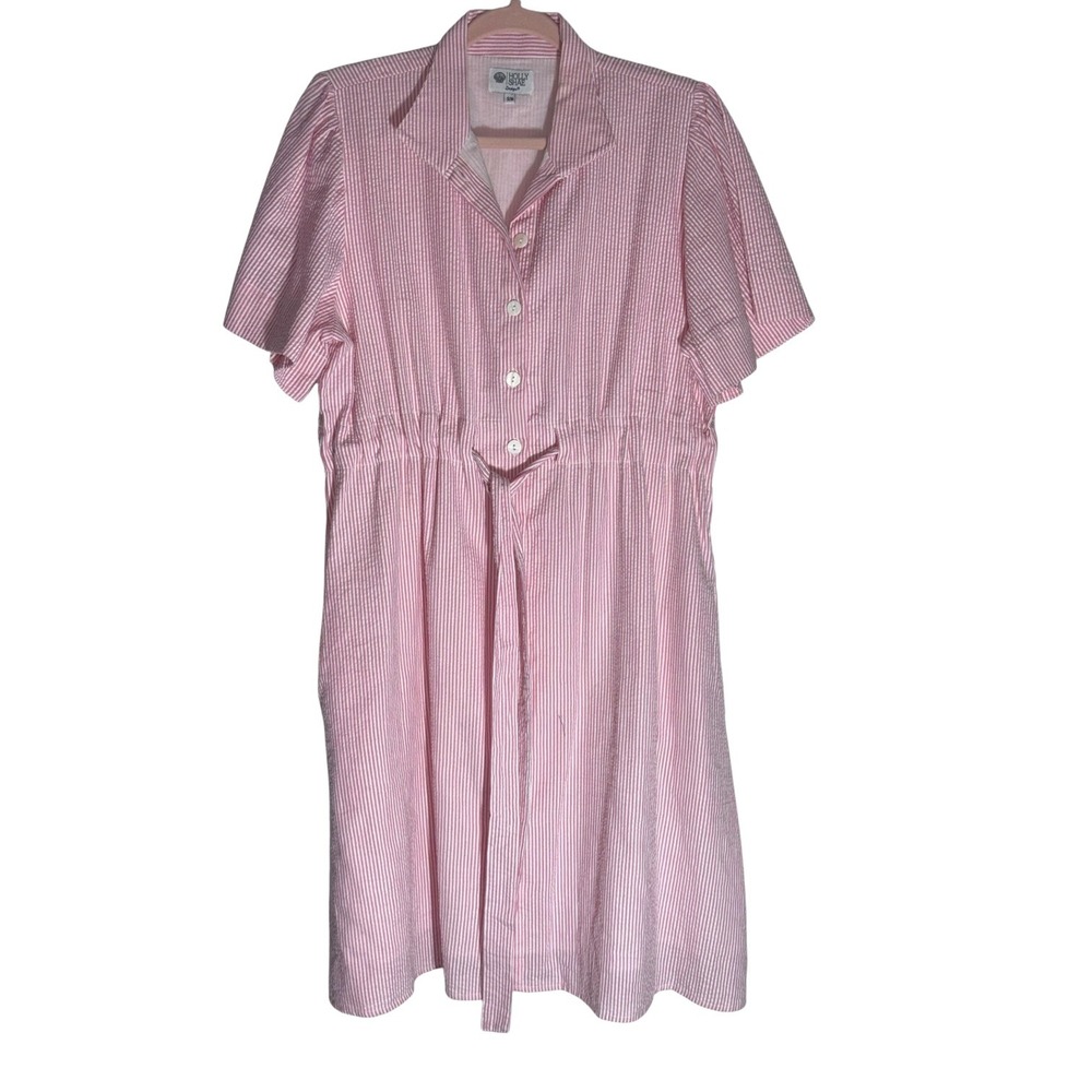 Holly Shae Design Seersucker 100% Cotton Shirt Dress Belted sz S/M